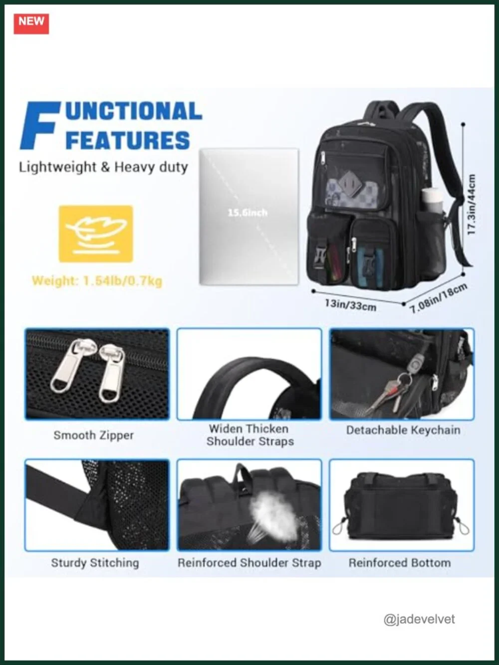 Mesh Backpack Heavy Duty See Through Net Bookbag for School Beach Travel Sports